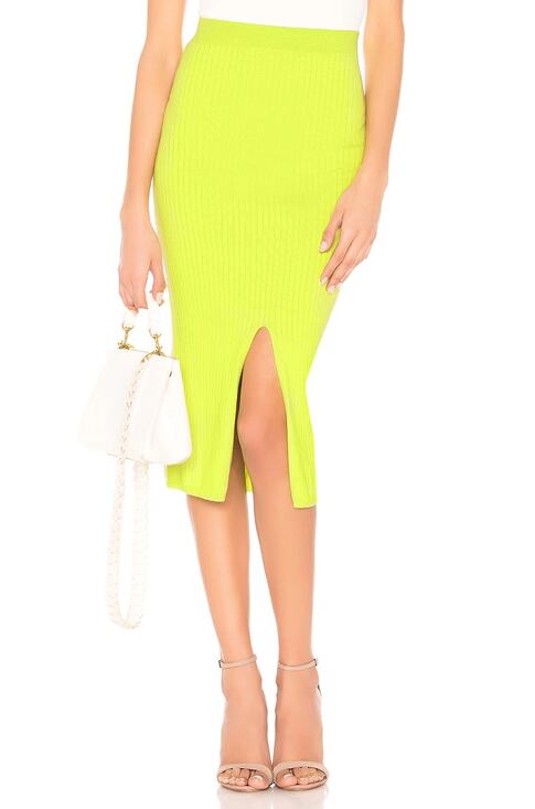 Free People Dresses & Skirts - NWT Free People Skyline Midi Skirt Neon Lime Ribbed Knit Bodycon Slit S Bright